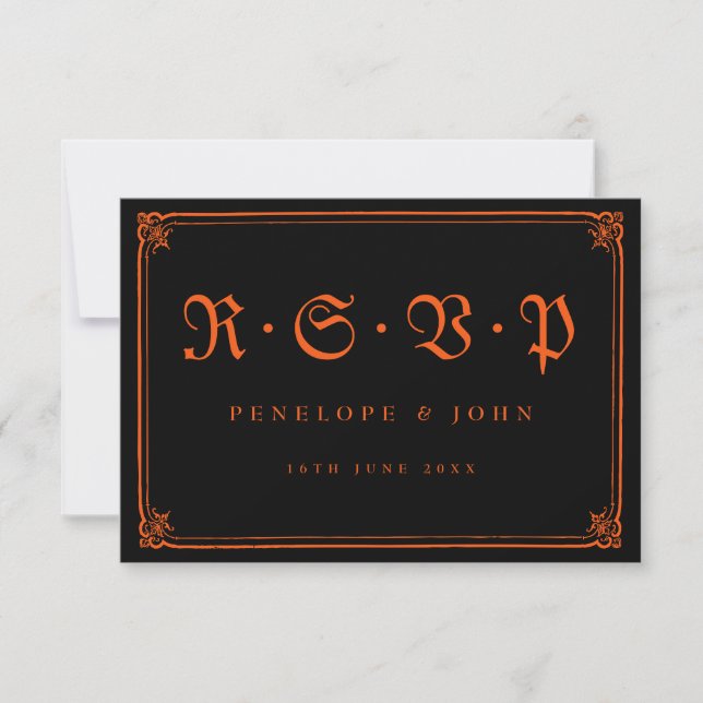 Gothic Orange Black Typography Halloween Bröllop OSA Kort (Framsida)