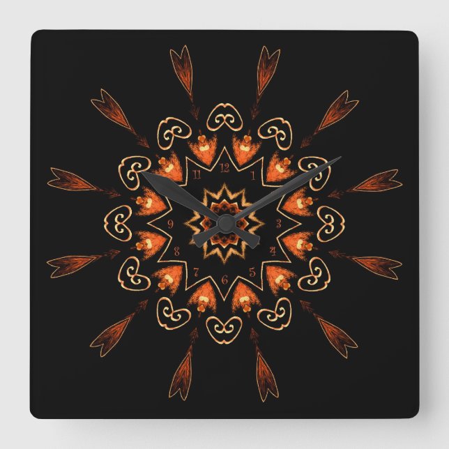 Gothic Orange & Black Victorian Filigree numrerad Fyrkantig Klocka (Framsida)