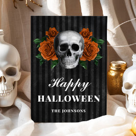 Gothic Orange Blommigt Skull Happy halloween Kort