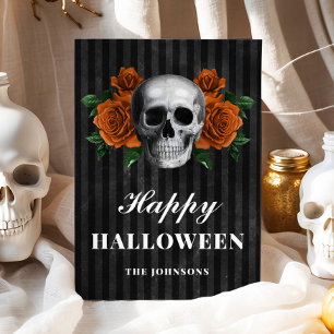 Gothic Orange Blommigt Skull Happy halloween Kort