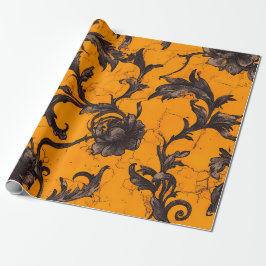 Gothic Orange Blossom Floral Wrapping Paper Presentpapper
