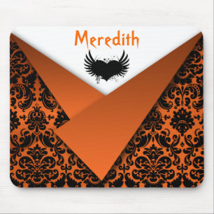 Gothic Orange och Black Damask Mousepad Musmatta