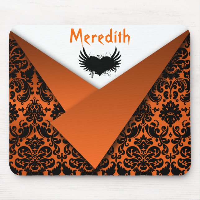 Gothic Orange och Black Damask Mousepad Musmatta (Framsidan)