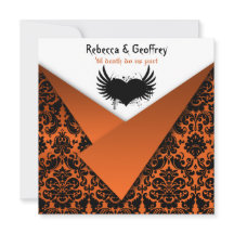 Gothic Orange och Black Damask Wedding bjudande