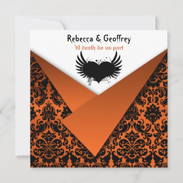 Gothic Orange och Black Damask Wedding bjudande Inbjudningar (Framsida)