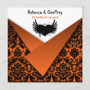 Gothic Orange och Black Damask Wedding bjudande Inbjudningar