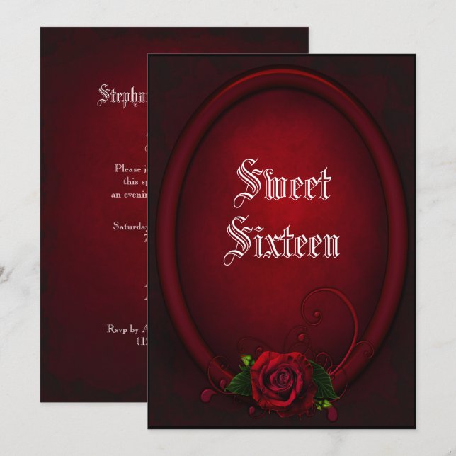 Gothic Oval Ram & Blood Ro Sweet 16 Inbjudningar (Fram/baksida)