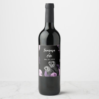 Gothic Owls Wedding Vinflaska Etikett