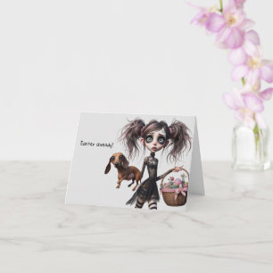 Gothic Påsk Girl med Dachshund Påsk Card Kort