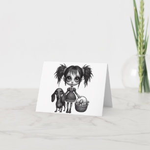 Gothic Påsk Girl och Dachshund Card Kort