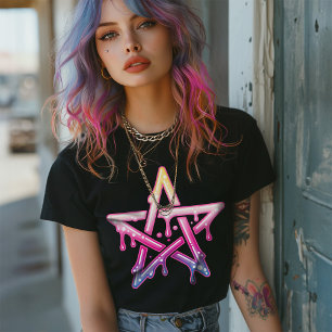Gothic Pastel-droppar Pentagram Cyber Rave T Shirt