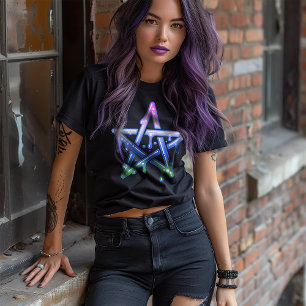Gothic Pastel Neon Pentagram Cyber Goth Girls T Shirt