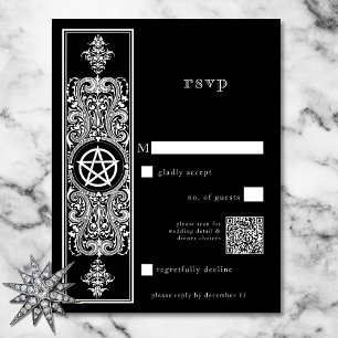 Gothic Pentagram Star Black White Bröllop QR-kod OSA Kort