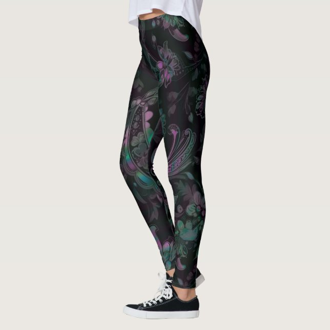 Gothic Petrol Paisley Leggings (Vänster)