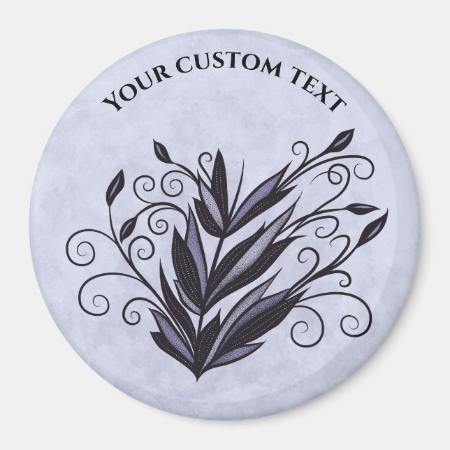 Gothic Plant Art - Black and Lila Blommigt Swirl Magnet (Framsidan)