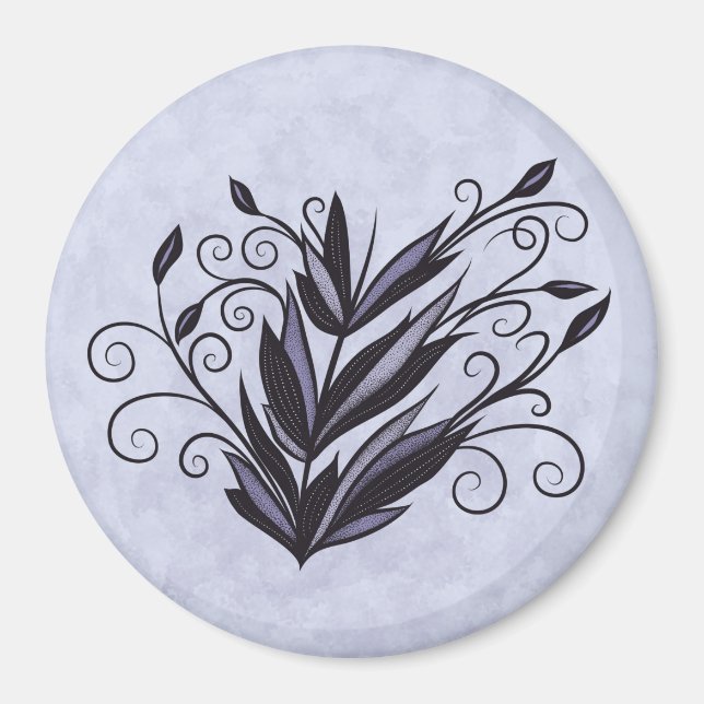 Gothic Plant Art - Black and Lila Blommigt Swirl Magnet (Framsidan)