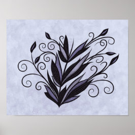 Gothic Plant Art - Black and Lila Blommigt Swirl Poster