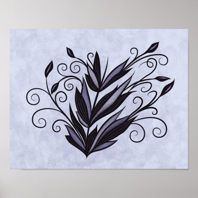 Gothic Plant Art - Black and Lila Blommigt Swirl Poster (Framsidan)