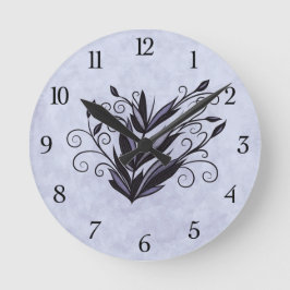 Gothic Plant Art - Black and Lila Blommigt Swirl Rund Klocka