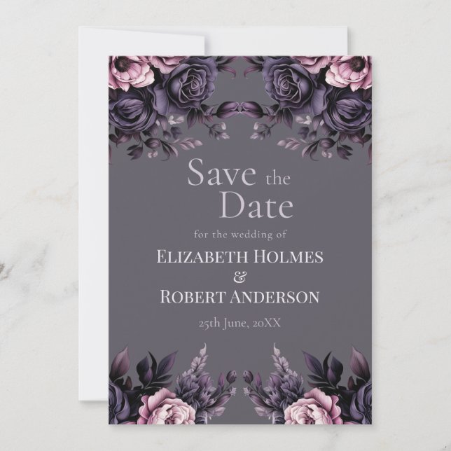 Gothic Plum Floral Save the Date Inbjudningar (Framsida)
