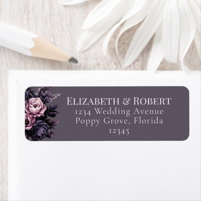 Gothic Plum Floral Wedding Address Labels Returadress Etikett (Insitu)