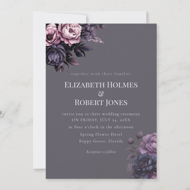 Gothic Plum Floral Wedding Invitation Inbjudningar (Framsida)