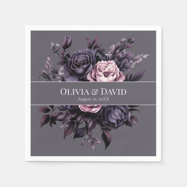 Gothic Plum Floral Wedding Napkins Pappersservett (Framsidan)
