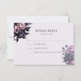 Gothic Plum Floral Wedding RSVP Card OSA Kort