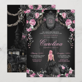 Gothic Princess Halloween Rosa Black Quinceanera Inbjudningar