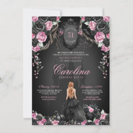 Gothic Princess Halloween Rosa Black Quinceanera Inbjudningar
