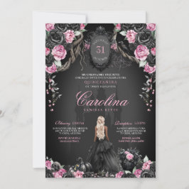 Gothic Princess Quinceañera Black & Rosa Halloween Inbjudningar