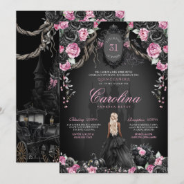 Gothic Princess Quinceañera Black & Rosa Halloween Inbjudningar