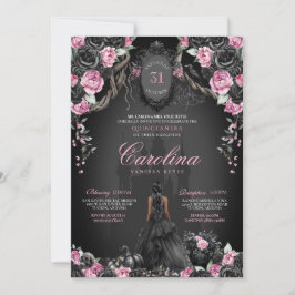 Gothic Princess Quinceañera Black & Rosa Halloween Inbjudningar