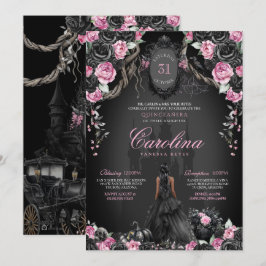 Gothic Princess Quinceañera Black & Rosa Halloween Inbjudningar
