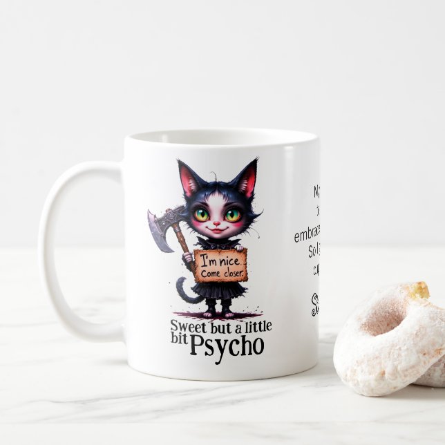 Gothic Psycho Cute Cat With Axe  Kaffemugg (Med munk)