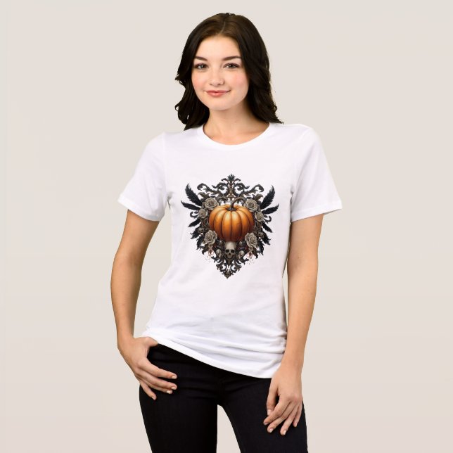 Gothic Pumpkin Vapensköld Halloween Womens Tshirts (Framsida Full)
