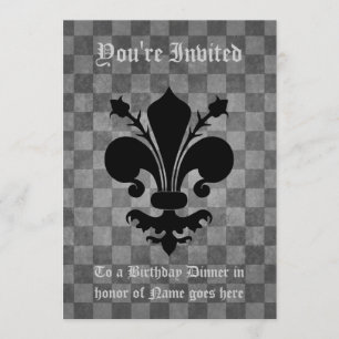 Gothic punk black fleur de lis Birhtday Dinner Inbjudningar