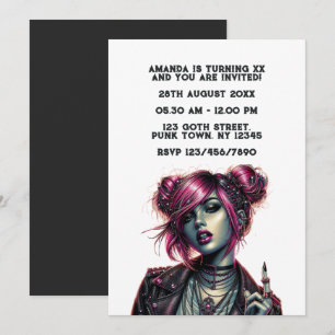 Gothic Punk Girl Födelsedagsfest Inbjudningar
