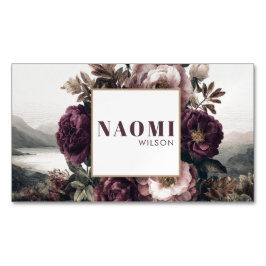 Gothic Purple Peony Lake Landscape Gold Frame Magnetiska Visitkort
