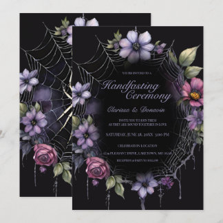 Gothic Purple Spider Floral Web Handfasting Inbjudningar