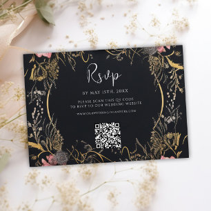 Gothic QR-kod Skull Blommigt Bröllop OSA Kort