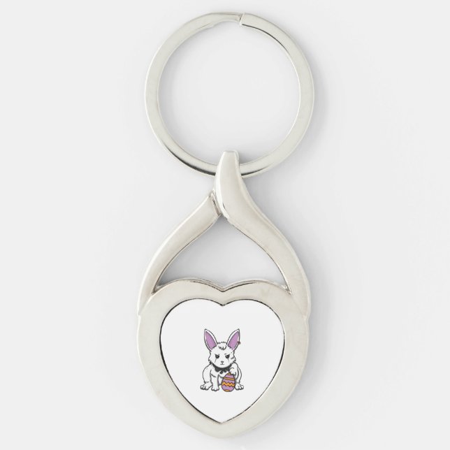 Gothic Rabbit Gothic Bunny Gothic Påsk Emo Goth Twisted Heart Silverfärgad Nyckelring (Framsidan)