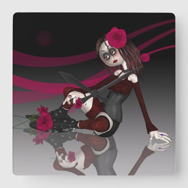 Gothic Rag Doll Clock Fyrkantig Klocka (Framsida)
