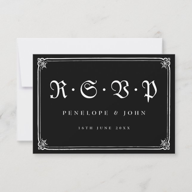 Gothic Ram Black White Typography Bröllop OSA Kort (Framsida)