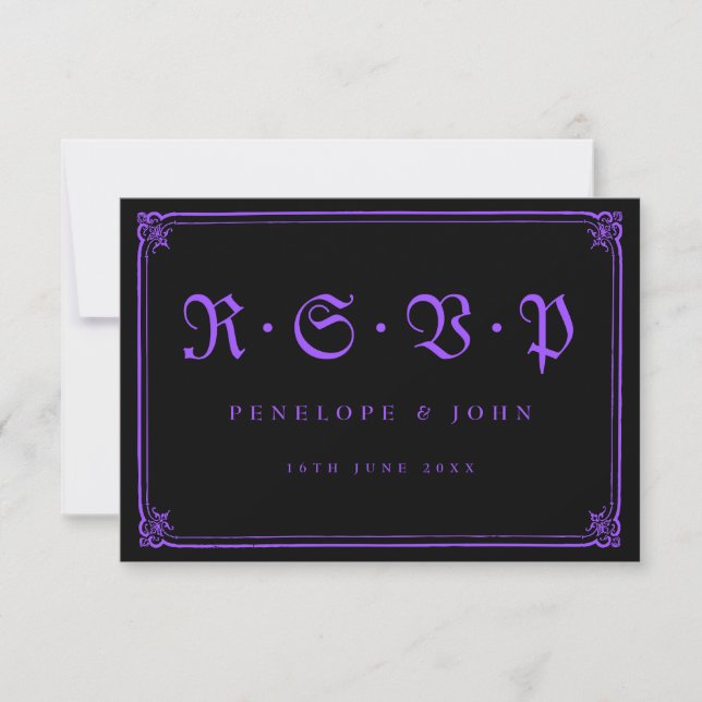 Gothic Ram Lila Black Typography Bröllop OSA Kort (Framsida)