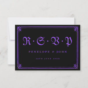 Gothic Ram Lila Black Typography Bröllop OSA Kort
