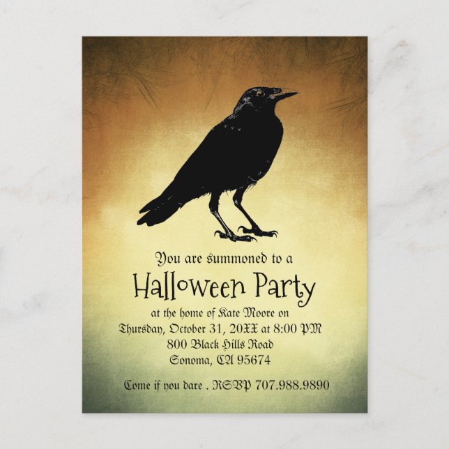 Gothic Raven Aldrig mer Halloween fest Inbjudan Vykort (Framsida)