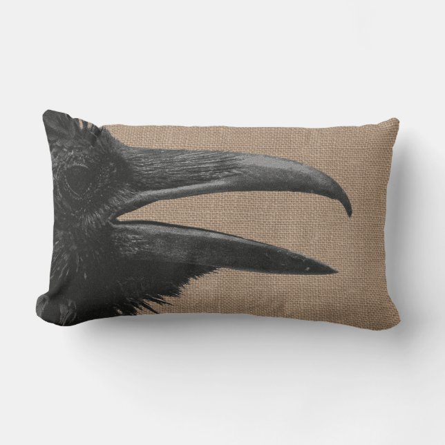 Gothic Raven Bird & Faux Burlap Lumbarkudde (Framsida)