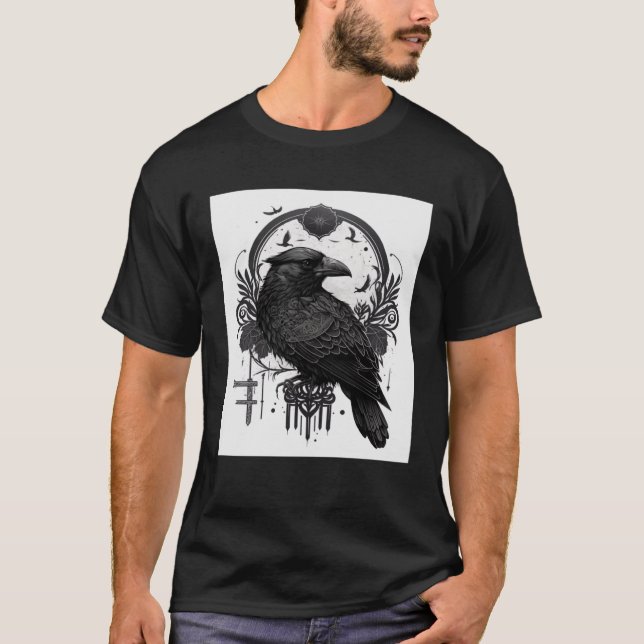 Gothic Raven Bird med Wiccan och Occult Symbols G T Shirt (Framsida)