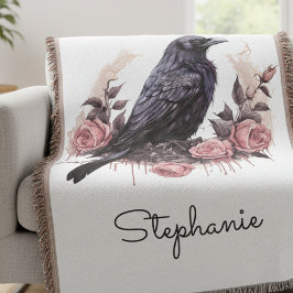 Gothic Raven Blommig Mörk Akademia Filt